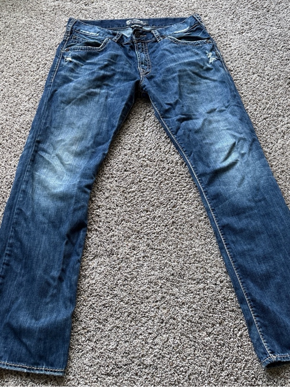 Silver Jeans Men's Blue Straight-Leg Jeans with Faded Detail